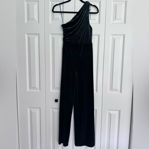 Express one shoulder velour jumpsuit